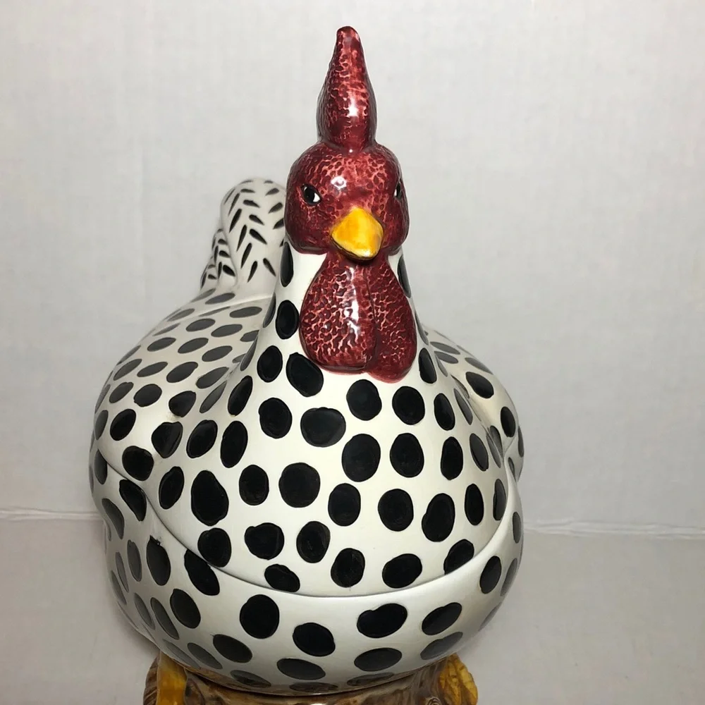 COOKIE JAR ROOSTER Spotted Ceramic Serveware by Sakura - Picture 8 of 11